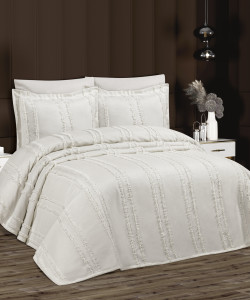 ALARA PİKE 3 Parça Krem Çift Kişilik Yatak Örtüsü