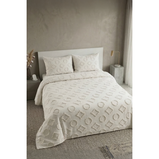 ALARA PİKE Alara 3 Parça Çift Kişilik Yatak Örtüsü - Krem (240x250)