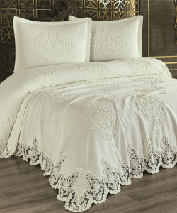 ALARA PİKE Krem Çift Kişilik Yatak Örtüsü