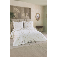 ALARA PİKE Krem Premium Ponponlu Şönil Çift Kişilik Yatak Örtüsü Takımı