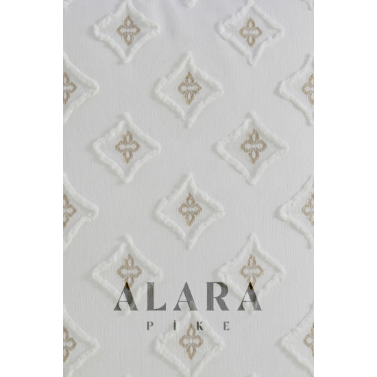 ALARA PİKE Krem Premium Ponponlu Şönil Çift Kişilik Yatak Örtüsü Takımı