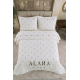 ALARA PİKE Krem Premium Ponponlu Şönil Çift Kişilik Yatak Örtüsü Takımı