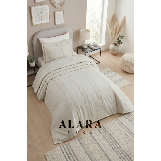 ALARA PİKE Taş Rengi Tek Kişilik Yatak Örtüsü (180 x 240)