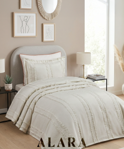 ALARA PİKE Taş Rengi Tek Kişilik Yatak Örtüsü (180 x 240)