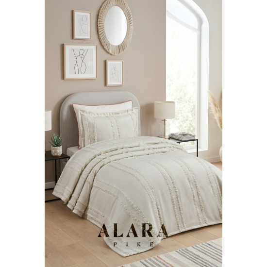 ALARA PİKE Taş Rengi Tek Kişilik Yatak Örtüsü (180 x 240)