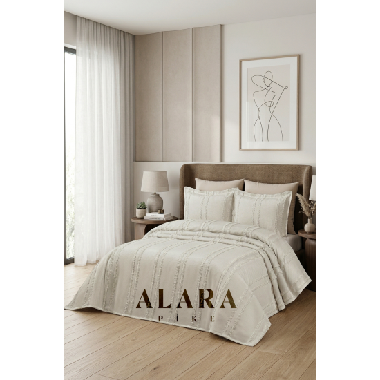 ALARA PİKE TAŞ RENGİ 3 PARÇA ÇİFT KİŞİLİK YATAK ÖRTÜSÜ