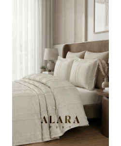 ALARA PİKE TAŞ RENGİ 3 PARÇA ÇİFT KİŞİLİK YATAK ÖRTÜSÜ