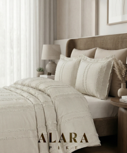 ALARA PİKE TAŞ RENGİ 3 PARÇA ÇİFT KİŞİLİK YATAK ÖRTÜSÜ