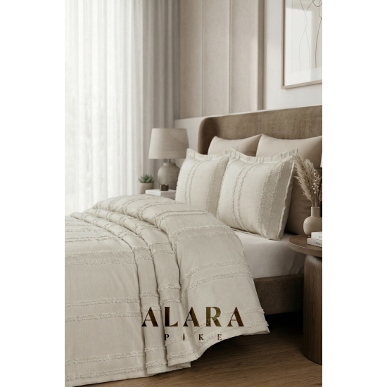 ALARA PİKE TAŞ RENGİ 3 PARÇA ÇİFT KİŞİLİK YATAK ÖRTÜSÜ