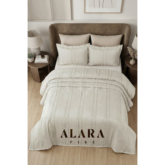 ALARA PİKE TAŞ RENGİ 3 PARÇA ÇİFT KİŞİLİK YATAK ÖRTÜSÜ