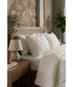 ALARA PİKE Velora 3 Parça Çift Kişilik Yatak Örtüsü - Krem (240x250)