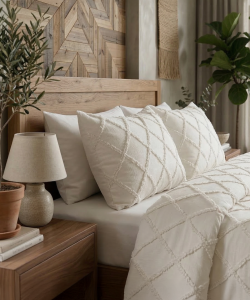 ALARA PİKE Velora 3 Parça Çift Kişilik Yatak Örtüsü - Krem (240x250)