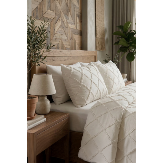 ALARA PİKE Velora 3 Parça Çift Kişilik Yatak Örtüsü - Krem (240x250)