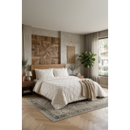 ALARA PİKE Velora 3 Parça Çift Kişilik Yatak Örtüsü - Krem (240x250)