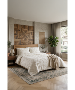 ALARA PİKE Velora 3 Parça Çift Kişilik Yatak Örtüsü - Krem (240x250)