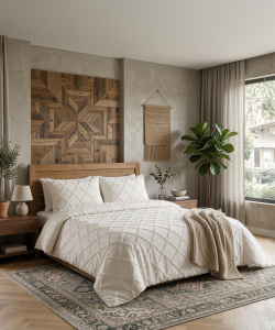 ALARA PİKE Velora 3 Parça Çift Kişilik Yatak Örtüsü - Krem (240x250)