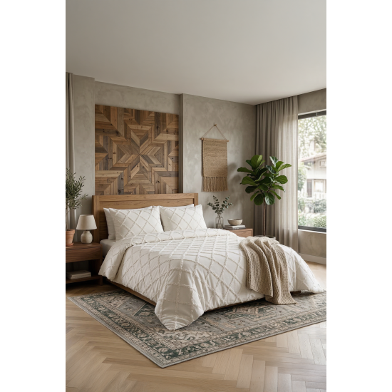 ALARA PİKE Velora 3 Parça Çift Kişilik Yatak Örtüsü - Krem (240x250)