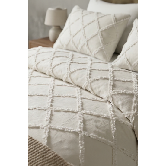 ALARA PİKE Velora 3 Parça Çift Kişilik Yatak Örtüsü - Krem (240x250)