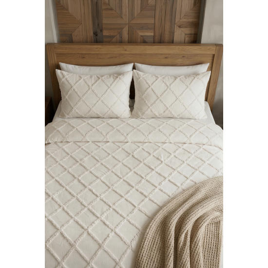 ALARA PİKE Velora 3 Parça Çift Kişilik Yatak Örtüsü - Krem (240x250)