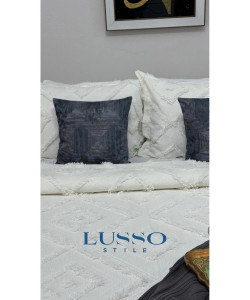 LUSSO Iskandinav Çift Kişilik Yatak Örtüsü 240 X 250 Cm Ve 2 Adet Yastık Ekru