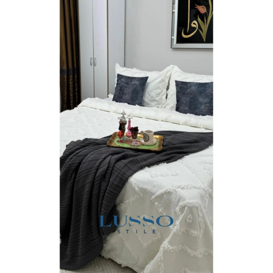 LUSSO Iskandinav Çift Kişilik Yatak Örtüsü 240 X 250 Cm Ve 2 Adet Yastık Ekru LUSSO Iskandinav Çift Kişilik Yatak Örtüsü 240 X 250 Cm Ve 2 Adet Yastık Ekru