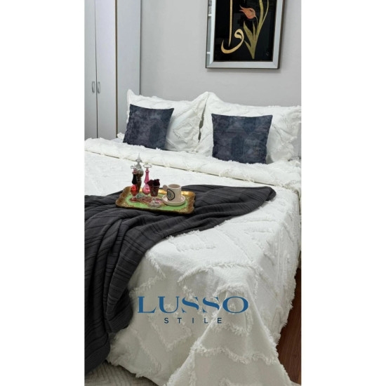 LUSSO Iskandinav Çift Kişilik Yatak Örtüsü 240 X 250 Cm Ve 2 Adet Yastık Ekru LUSSO Iskandinav Çift Kişilik Yatak Örtüsü 240 X 250 Cm Ve 2 Adet Yastık Ekru