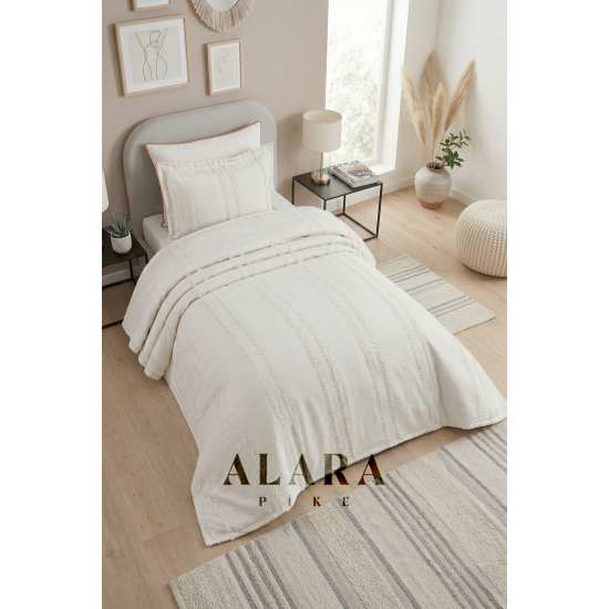 ALARA PİKE Krem Tek Kişilik Yatak Örtüsü (180 x 240)