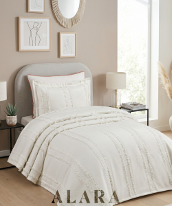 ALARA PİKE Krem Tek Kişilik Yatak Örtüsü (180 x 240)