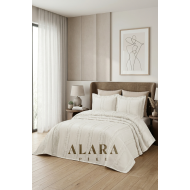 ALARA PİKE 3 Parça Krem Çift Kişilik Yatak Örtüsü