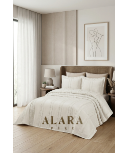 ALARA PİKE 3 Parça Krem Çift Kişilik Yatak Örtüsü