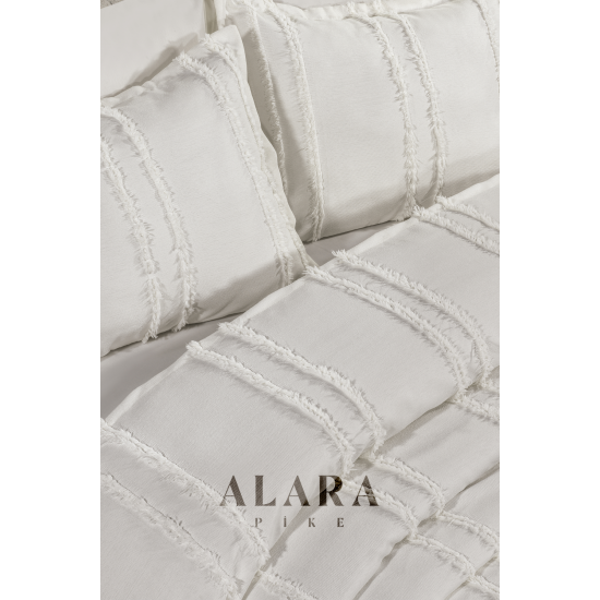 ALARA PİKE 3 Parça Krem Çift Kişilik Yatak Örtüsü