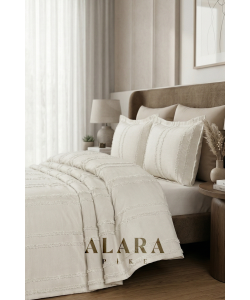 ALARA PİKE 3 Parça Krem Çift Kişilik Yatak Örtüsü