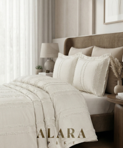 ALARA PİKE 3 Parça Krem Çift Kişilik Yatak Örtüsü