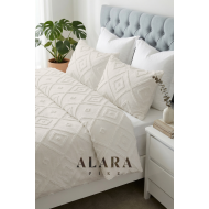 Iskandinav Çift Kişilik Yatak Örtüsü 240 X 250 Cm Ve 2 Adet Yastık Ekru