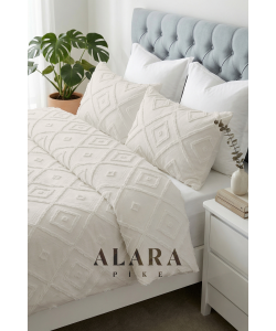 Iskandinav Çift Kişilik Yatak Örtüsü 240 X 250 Cm Ve 2 Adet Yastık Ekru