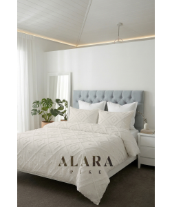 Iskandinav Çift Kişilik Yatak Örtüsü 240 X 250 Cm Ve 2 Adet Yastık Ekru