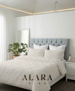 Iskandinav Çift Kişilik Yatak Örtüsü 240 X 250 Cm Ve 2 Adet Yastık Ekru