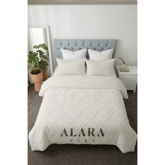 Iskandinav Çift Kişilik Yatak Örtüsü 240 X 250 Cm Ve 2 Adet Yastık Ekru